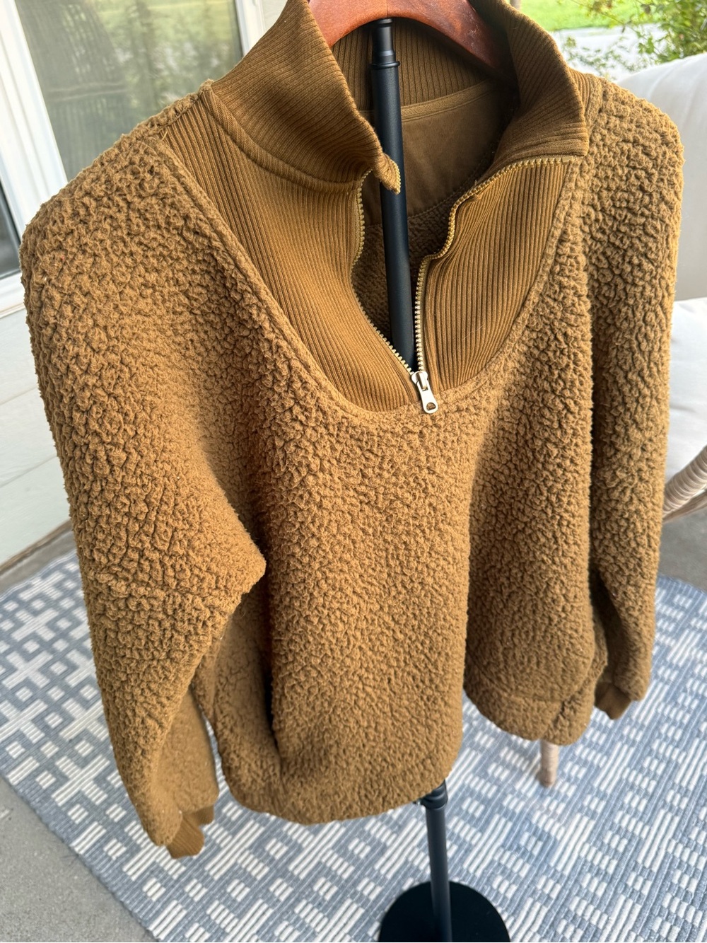 Aerie Camel Brown Fleece Sherpa Quarter-Zip Turtleneck Pullover Size XS - Picture 10 of 16